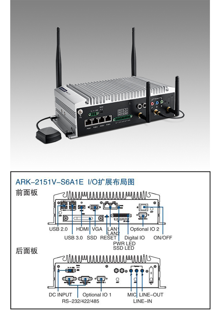 全新研華無風扇嵌入式工控機 車載應用 ARK-2151V