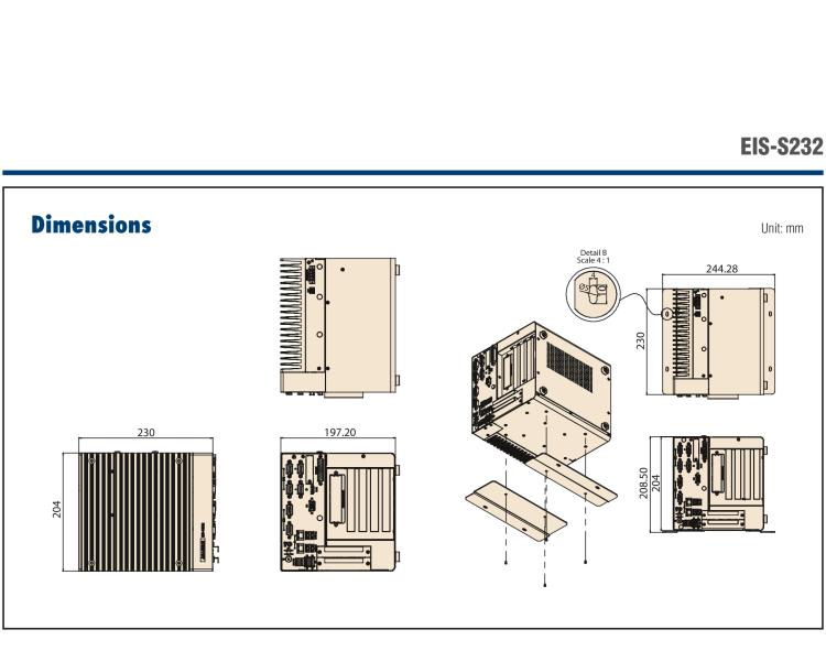 研華EIS-S232 研華 EIS-S232，邊緣計算系統服務器，支持Intel 第十代處理器，可選i3/i5/i7 Xeon CPU，DDR4 最高32GB，最多可支持4 x 2.5寸硬盤，具備豐富擴展接口 2 x LAN，6 x COM，8 x USB，1 x PCIE，2 x PCI。產品生命周期長，穩定可靠。