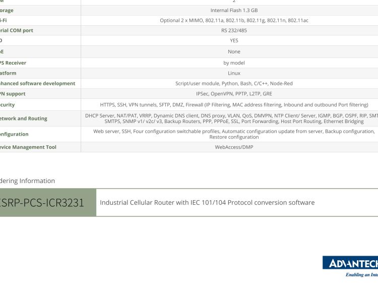 研華ESRP-PCS-ICR3231 Industrial Cellular Router Supports IEC 60870-5-101/104 Communication Protocol