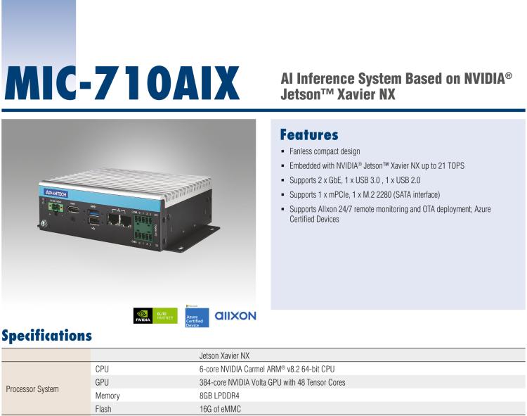 研華MIC-710AIX 基于 NVIDIA? Jetson? Xavier NXAI推理系統