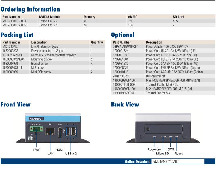 研華MIC-710AILT AI System (Lite) Based on NVIDIA? Jetson? TX2 NX