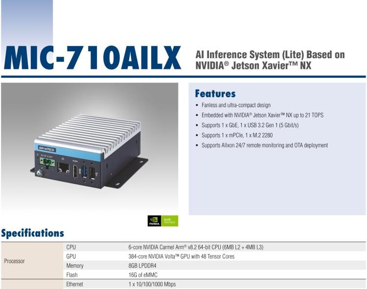 研華MIC-710AILX 基于NVIDIA? Jetson Xavier? NX / Nano? AI推理系統