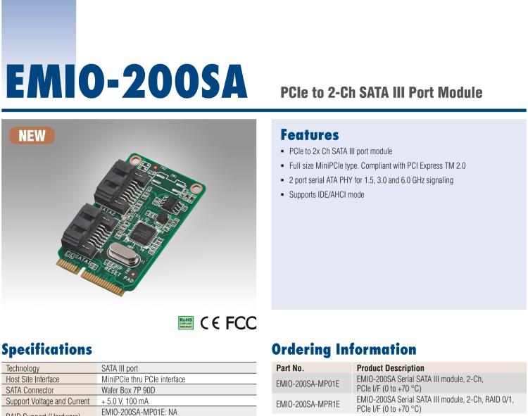 研華EMIO-200SA SATA 端口模塊、2-Ch、PCIe I/F