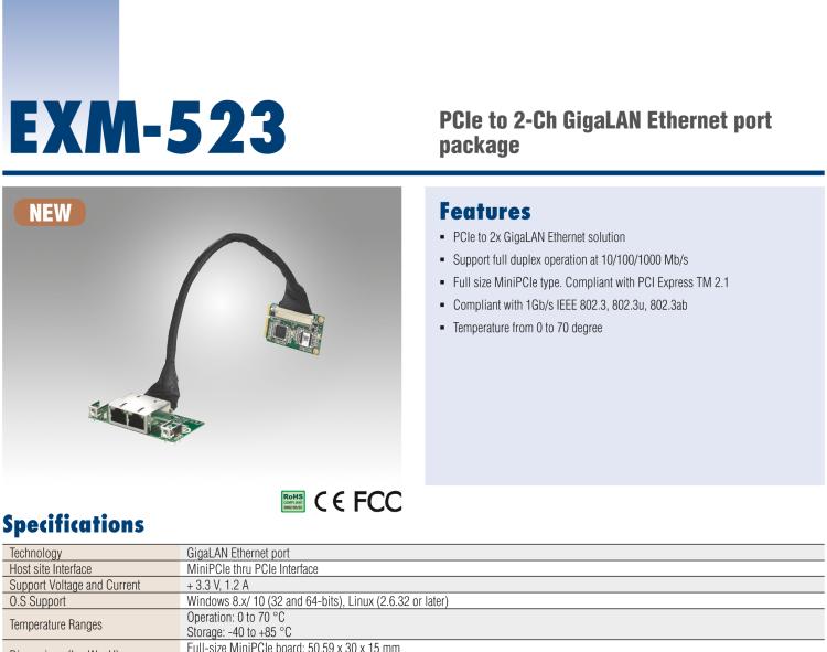 研華EXM-523 GigaLAN 以太網模塊、2-Ch、PCIe I/F