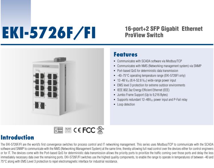 研華EKI-5726FI 2SFP 16網口全千兆ProView(組態)系列工業以太網交換機