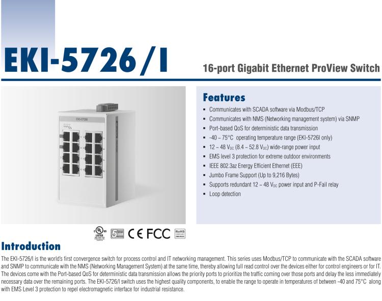 研華EKI-5726I 16端口千兆ProView（組態）系列工業以太網交換機