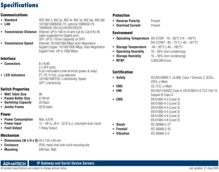 研華EKI-5729FI 2 SFP千兆光8千兆電寬溫型ProView(組態)系列工業以太網交換機