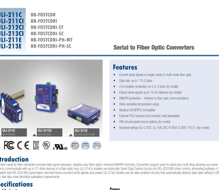 研華BB-FOSTCDRI-PH-SC ULI-213E 重型工業串行至單模 SC 光纖轉換器