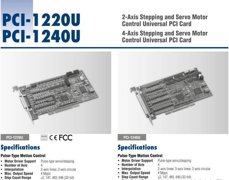 研華PCI-1240U 4軸通用PCI步進/脈沖伺服電機運動控制卡