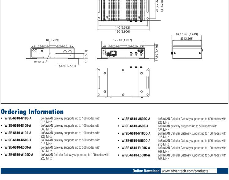 研華WISE-6610-E500C Hardened LoRaWAN 8-Channel Cellular Gateway AS 868 MHz - Support 500 nodes