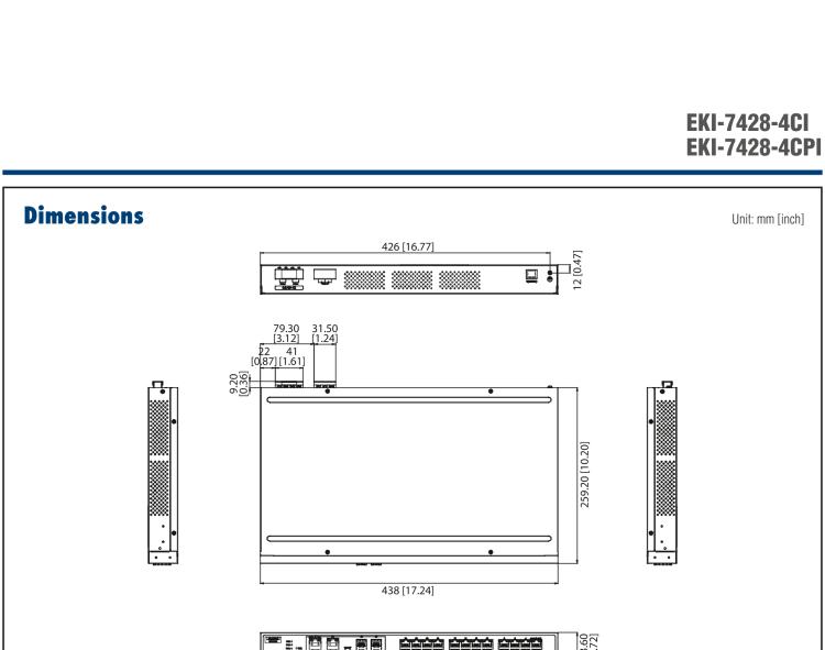 研華EKI-7428G-4CPI 24GE+4G Combo網管型PoE工業以太網交換機，IEEE802.3af/at，19”機架式安裝，-40~75℃，46~57VDC