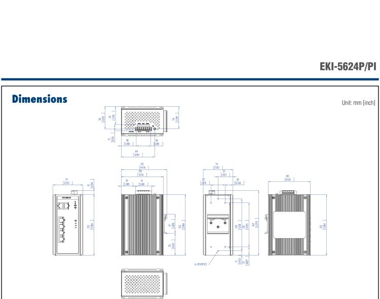 研華EKI-5624PI 4FE PoE and 2G Unmanaged Ethernet Switch, IEEE802.3af/at, E-Mark, 12V~24VDC, -40~75℃