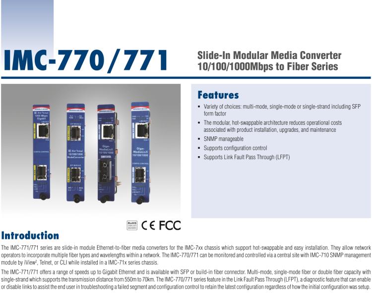 研華IMC-771-SM Managed Modular Media Converter, 1000Mbps, Single mode 1310nm, 10km, SC (also known as iMcV 850-15512)