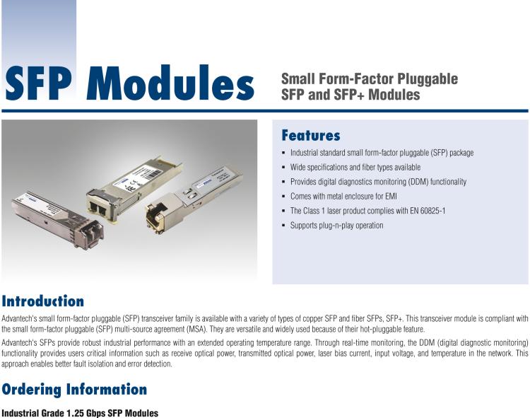 研華SFP-XSM-LCI-80K Hardened SFP+ER/10G-ED, SM1550/LC 80KM