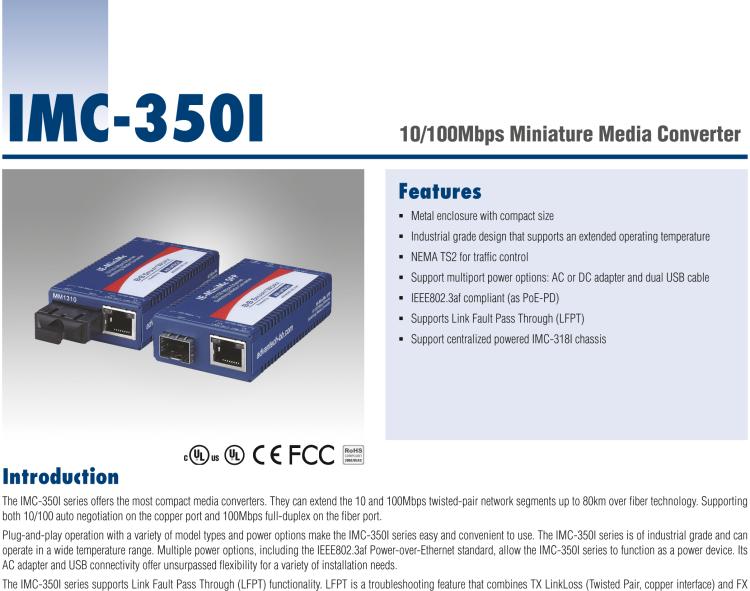 研華IMC-350I-SFP-A Mini Hardened Media Converter, 100Mbps, LFPT, SFP