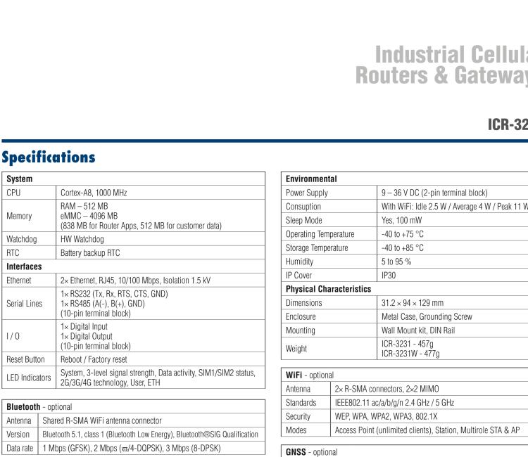 研華ICR-3231 ICR-3200, LTE catM1, NB-IoT, 1x Ethernet, 1xRS232, 1xRS485, SUPERCAP, Without Accessories