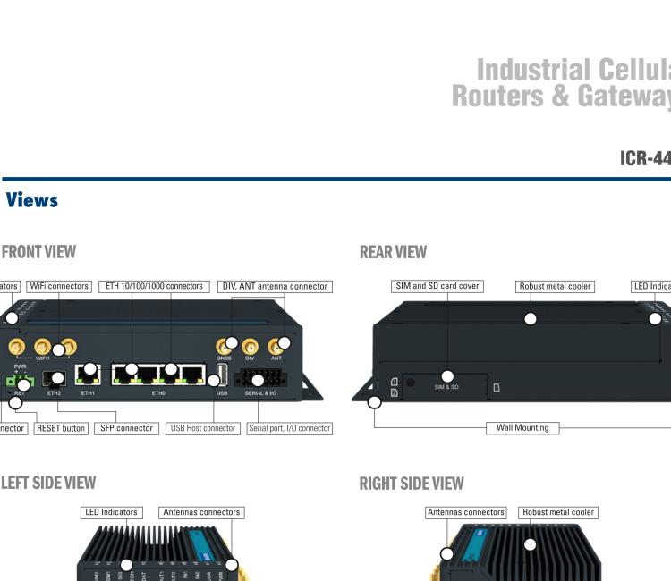 研華ICR-4434WS ICR-4400, GLOBAL, 5x Ethernet, 1x RS232, 1x RS485, CAN, PoE PSE+, Wi-Fi, SFP, USB, SD, Without Accessories