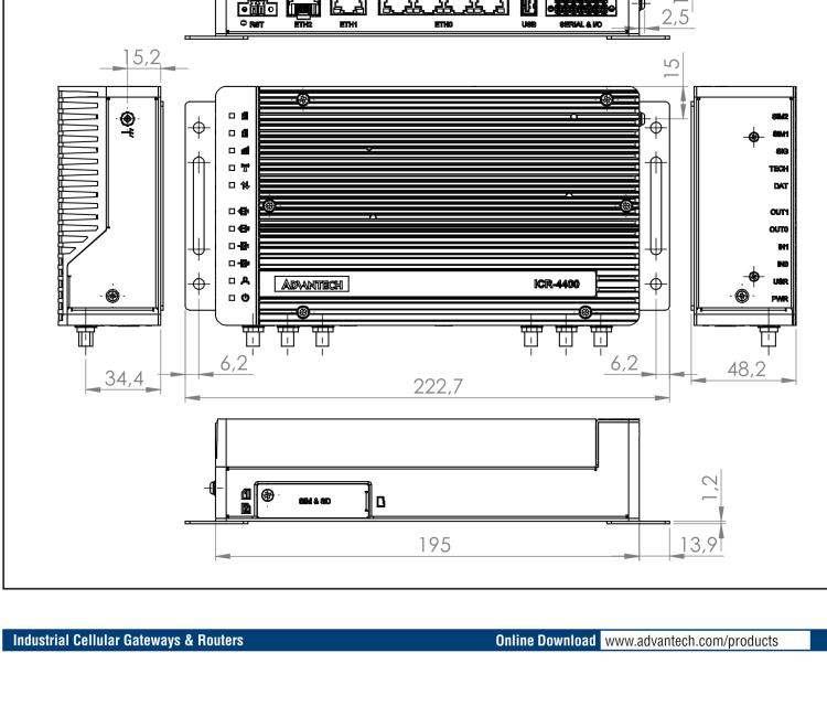 研華ICR-4434WS ICR-4400, GLOBAL, 5x Ethernet, 1x RS232, 1x RS485, CAN, PoE PSE+, Wi-Fi, SFP, USB, SD, Without Accessories