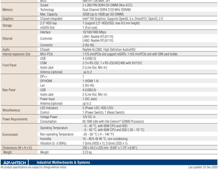 研華EPC-T2285 適配Intel? 第6/7代 Core? i 系列處理器，搭載H110芯片組。1U超薄高度，性能強勁。