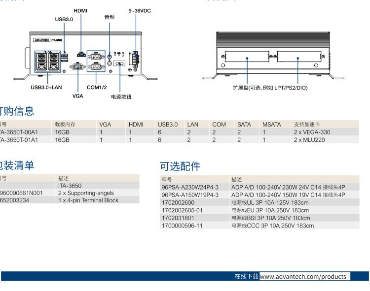 研華ITA-3650T 英特爾第6/7代桌上型處理器支持AI加速模塊無風扇系統