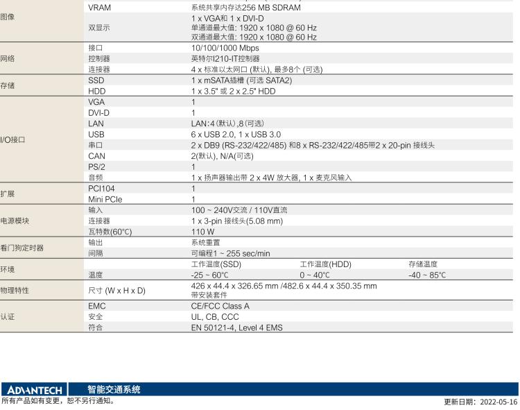 研華ITA-2111 英特爾?凌動?E3845 1U無風扇系統； 符合EN 50121-4的鐵路應用