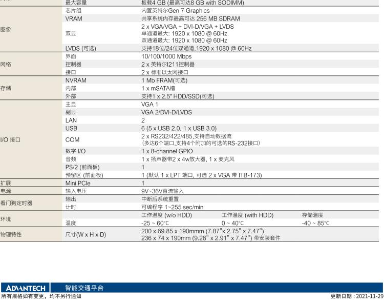 研華ITA-1611 英特爾?賽揚?J1900緊湊型系統雙千兆以太網LAN和雙顯示器