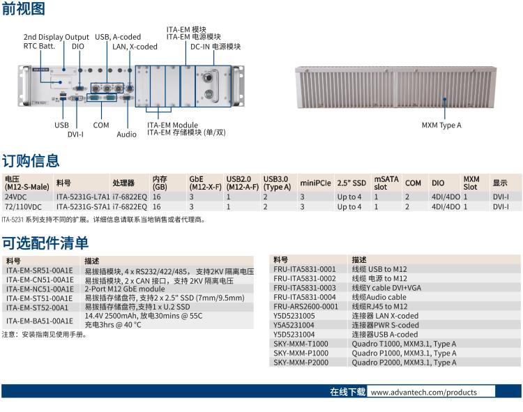 研華ITA-5231G Intel? 第6 代Core? i 處理器無風扇系統，EN 50155 鐵路應用