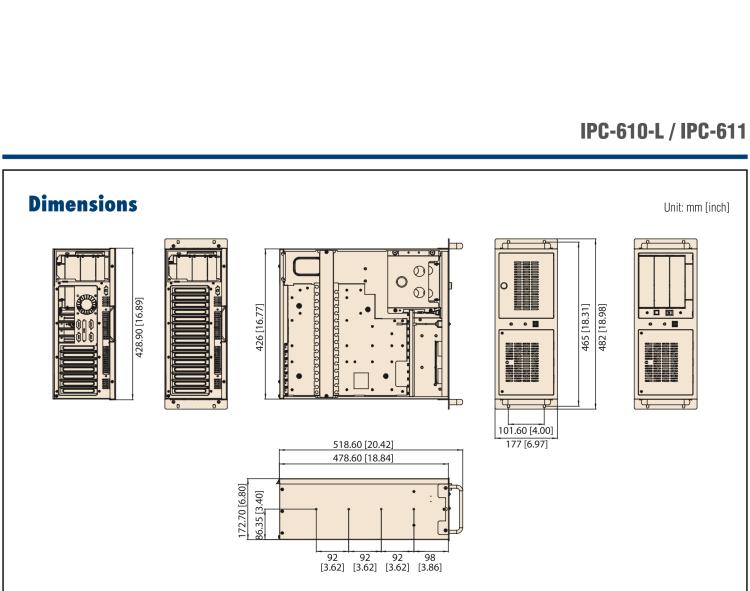 研華IPC-610-L 4U 15槽上架式機箱，支持前部可訪問風扇