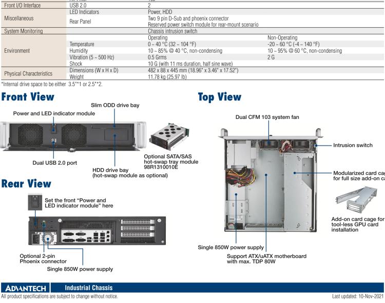 研華ACP-2020G 2U Rackmount Chassis for ATX and uATX Motherboard