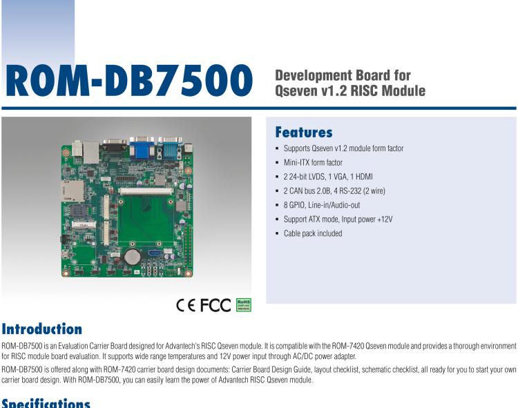 研華ROM-DB7500 研華適用于RISC Q7 v1.0標準核心板的全功能底板