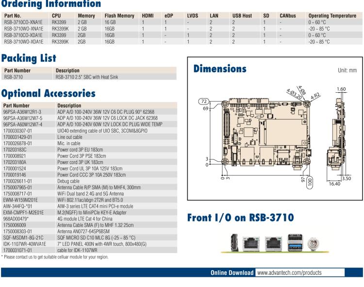 研華RSB-3710 Rockchip RK3399 Cortex-A72 2.5" 單板電腦，帶 UIO40-Express擴展