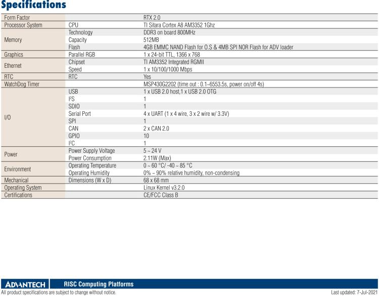 研華ROM-3310 基于TI AM3352 Cortex A8 1GHz RTX 2.0 的標準核心板，適用于寬溫抗震等工業自動化領域