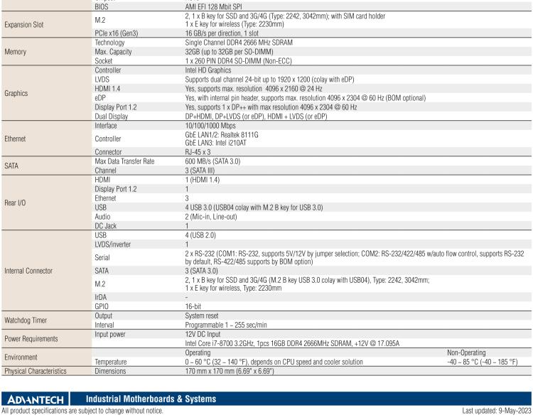 研華AIMB-286EF 適配Intel 第8/9代 Core i 處理器，搭載Intel H310芯片組。擁有1個PCIe x16插槽。超薄設計，接口豐富，是高端應用中的高性價比方案。