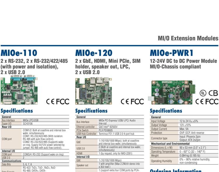 研華MIOE-110 2 x RS-232, 2 x RS-232/422/485 (帶5V/12V電源及隔離), 2USB 2.0，兼容2.5寸MIO單板