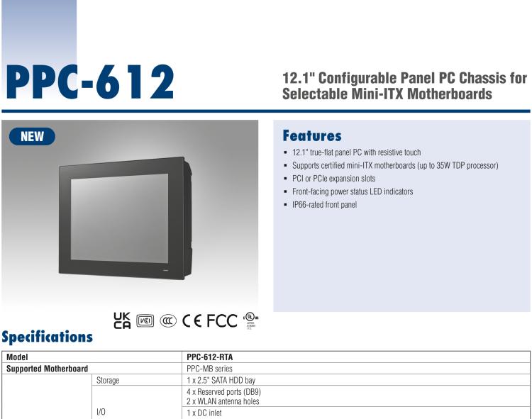 研華PPC-612 12.1" 可配置工業平板電腦 兼容多種Mini-ITX主板