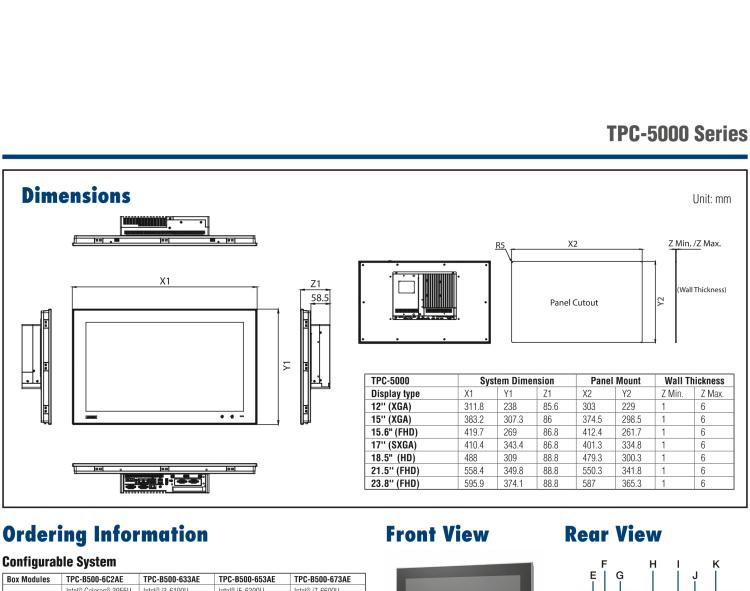 研華TPC-5172T 模組化17寸SXGA 液晶顯示器多點觸控工業平板電腦， 搭配英特爾?第六代酷睿?i3-6100U處理器