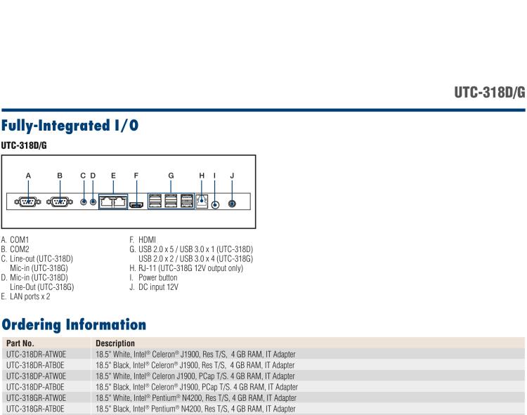 研華UTC-318D 18.5" 多功能觸控一體機，內置Intel? BayTrail J1900