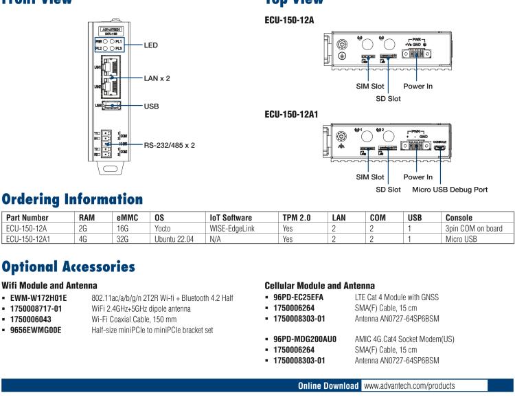 研華ECU-150 NXP i.MX8M 四核 A53高性能5G網關 2 x LAN, 2 x COM, 1 x USB