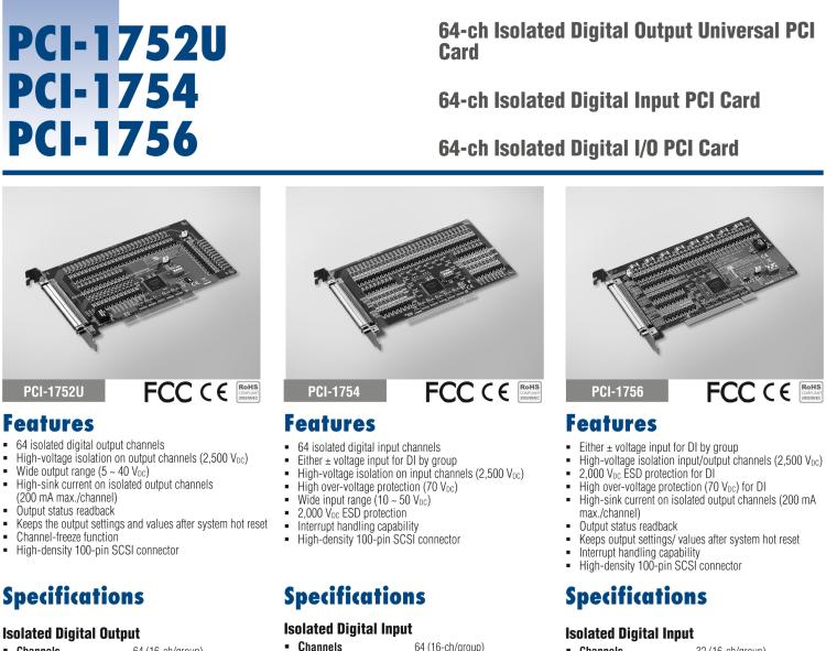 研華PCI-1754 64路隔離數字量輸入卡