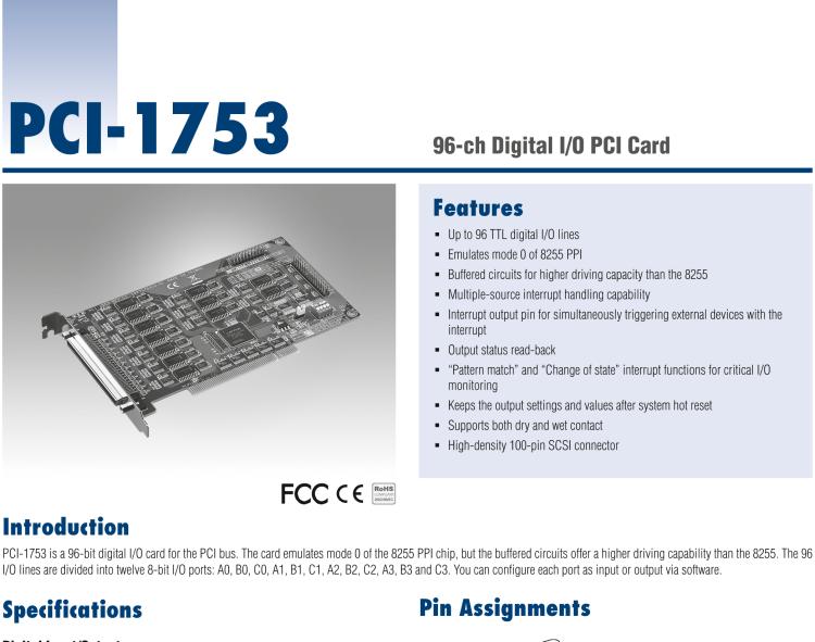 研華PCI-1753 96/192位數字量I/0卡