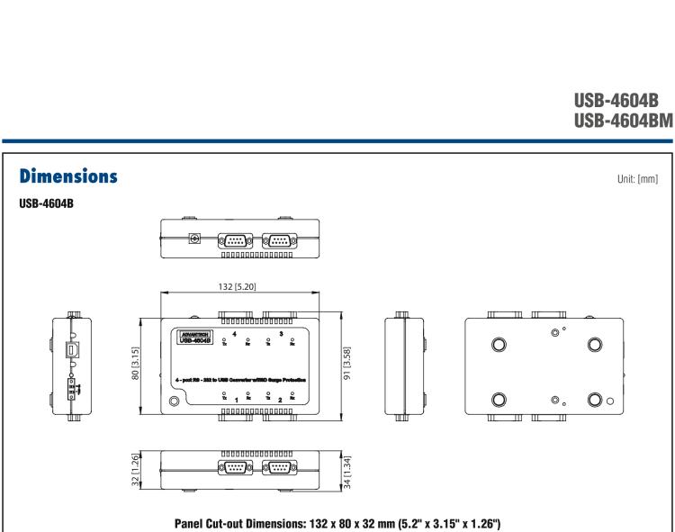 研華USB-4604BM USB轉4端口RS-232/422/485 轉換器，帶浪涌保護