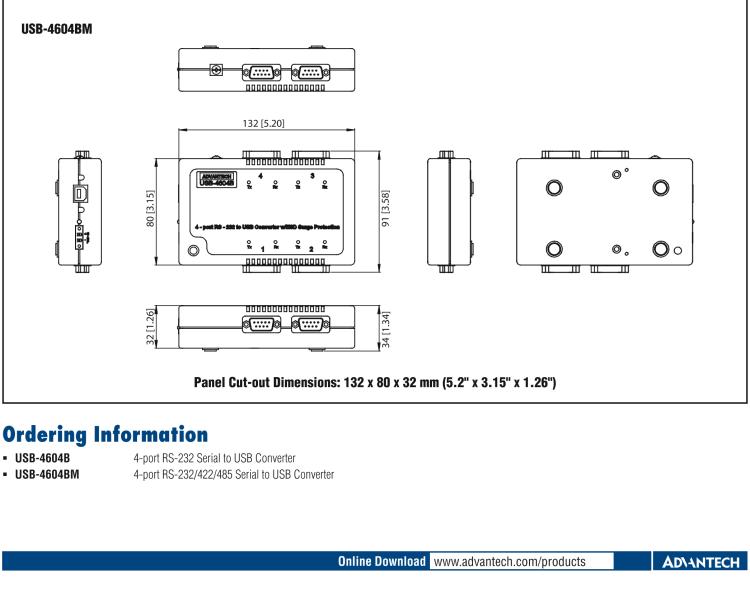 研華USB-4604BM USB轉4端口RS-232/422/485 轉換器，帶浪涌保護