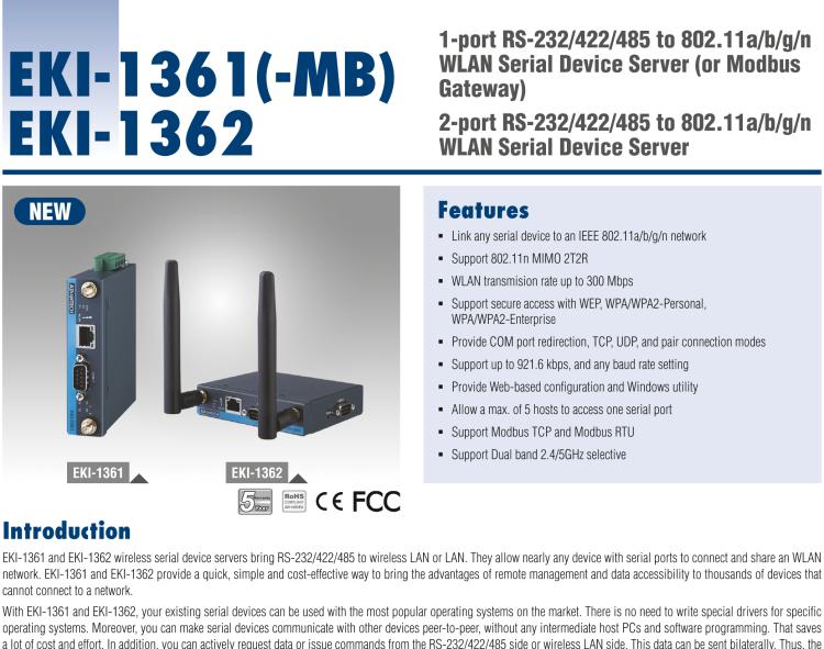 研華EKI-1361-MB 1-port RS-232/422/485 to 802.11 a/b/g/n WLAN Modbus Gateway