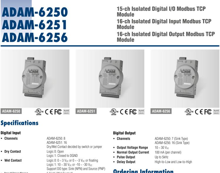 研華ADAM-6256 支持Modbus TCP的16路隔離數字量輸出模塊