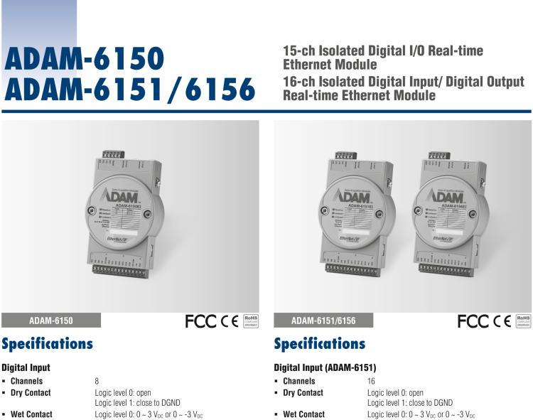 研華ADAM-6150PN 15通道隔離數字輸入/輸出PROFINET模塊