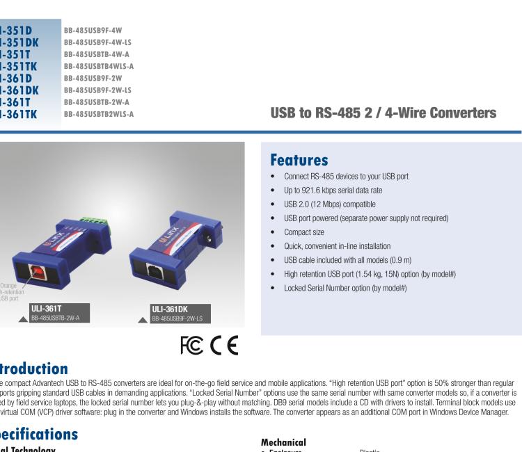 研華BB-485USBTB-4W-A ULI-351T USB至RS-485 4線（接線端子）轉換器